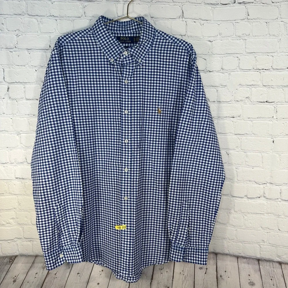 Polo Ralph Lauren Mens XL Classic Fit Gingham Button Down Shirt Blue White Cotto
